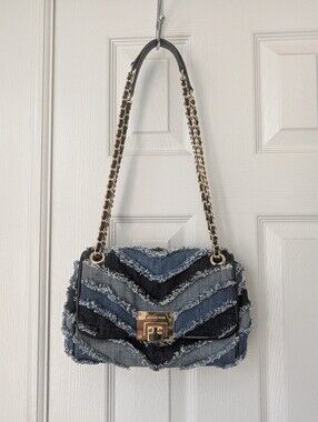 Michael Kors Denim Chevron Chain Shoulder Bag in Blue and Black